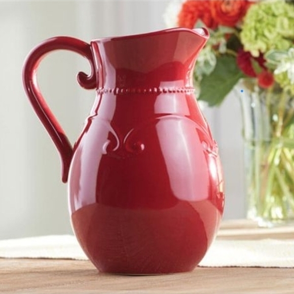 Red Ceramic Pitcher - Picture 2 of 3